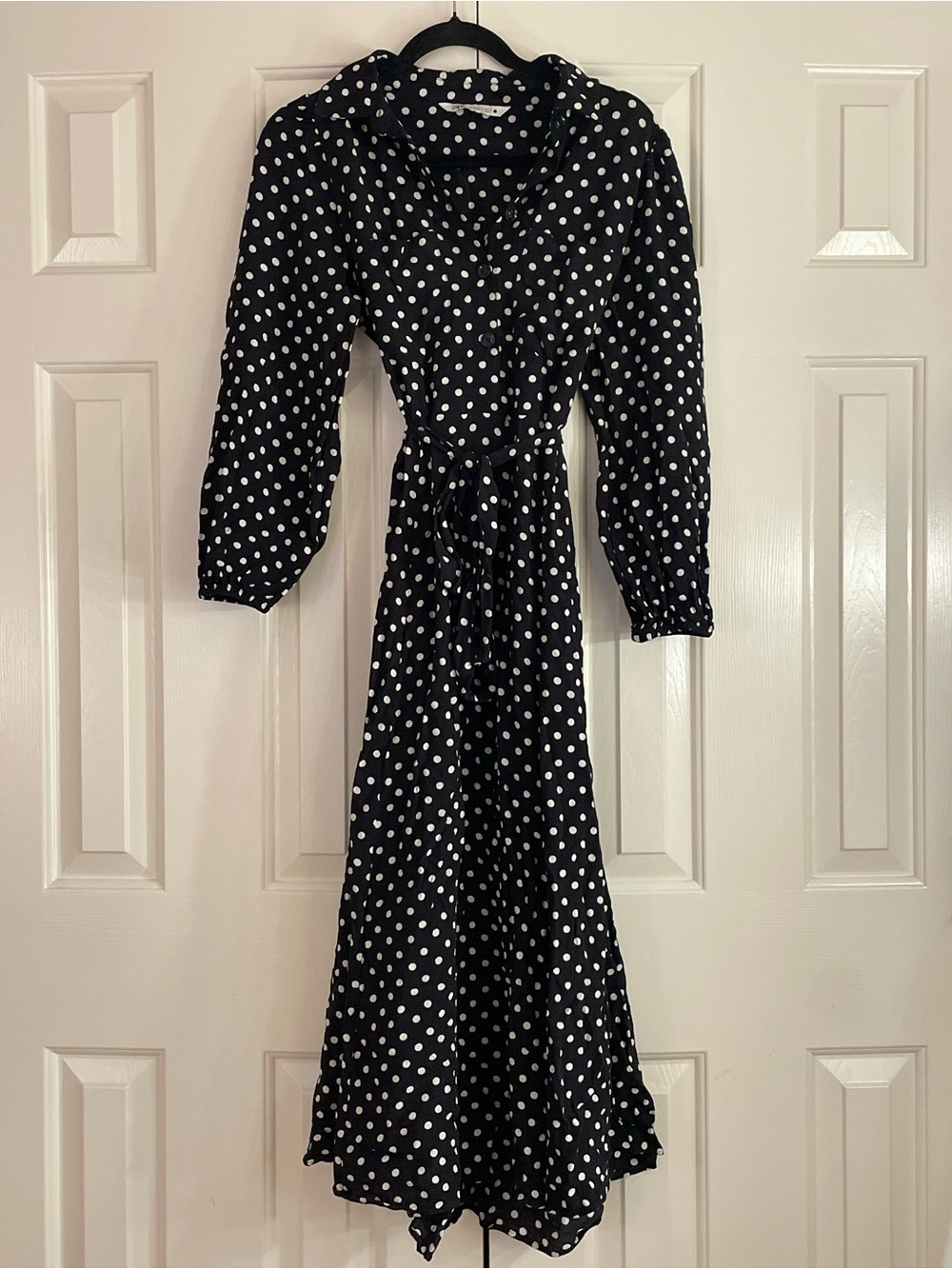 Zara Black and White Polka Dot Button-Front Maxi Dress